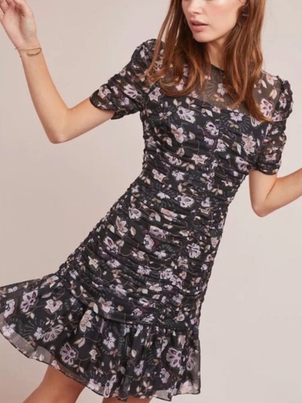Shoshanna Kayleigh Floral Silk Ruched Dress Sz 2 Cocktail Brunch Girlhoodcore